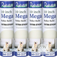 4 PCS 10 Inch Mega Lint Roller Refill 240 Sheet Extra Sticky Pet Cleaning
