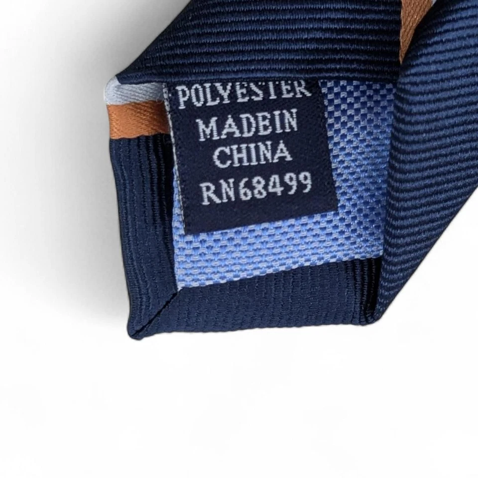 Corbata clásica a rayas Irving Repp Club Room para hombre 3,25" azul marino naranja Foto 4 de 4