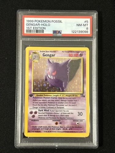 Pokemon Gengar 5/62 (1st Edition) Fossil Holo (Fresh Grade) *PSA 8*