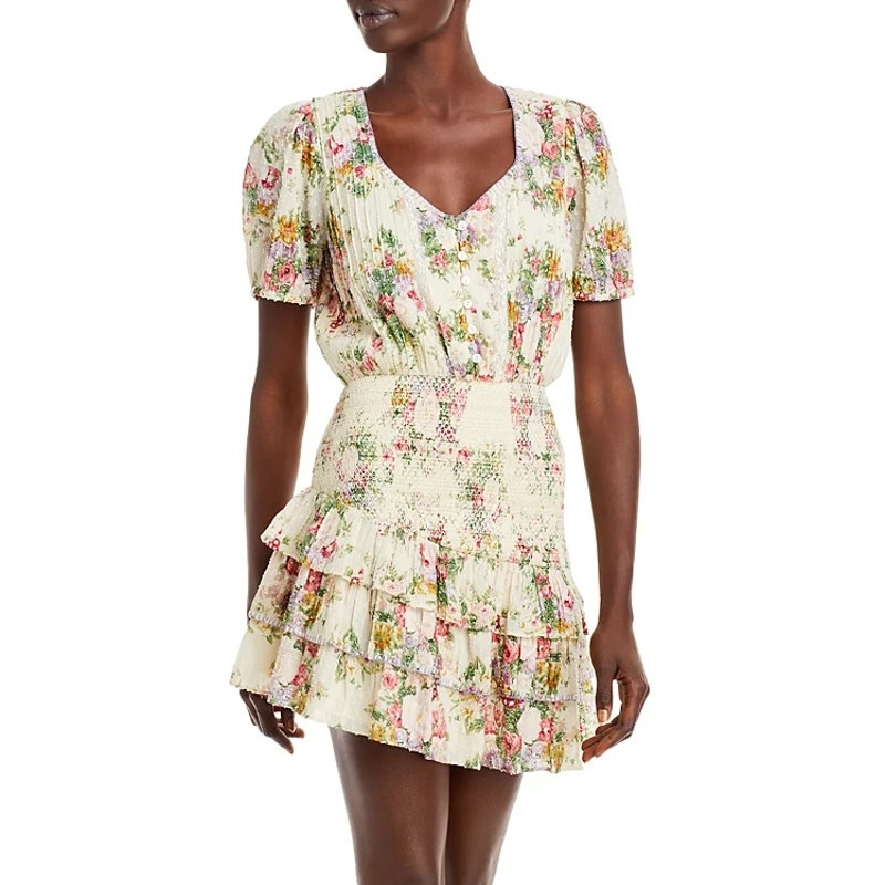 LoveShackFancy Keelin Mini Dress Shining Gemstone Floral Cotton Multi Size M NWT image 2