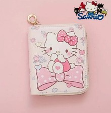 SALE! NEW HELLO KITTY FAUX LEATHER ZIP UP WALLET COIN PURSE ~ PINK SAT ON BOW 