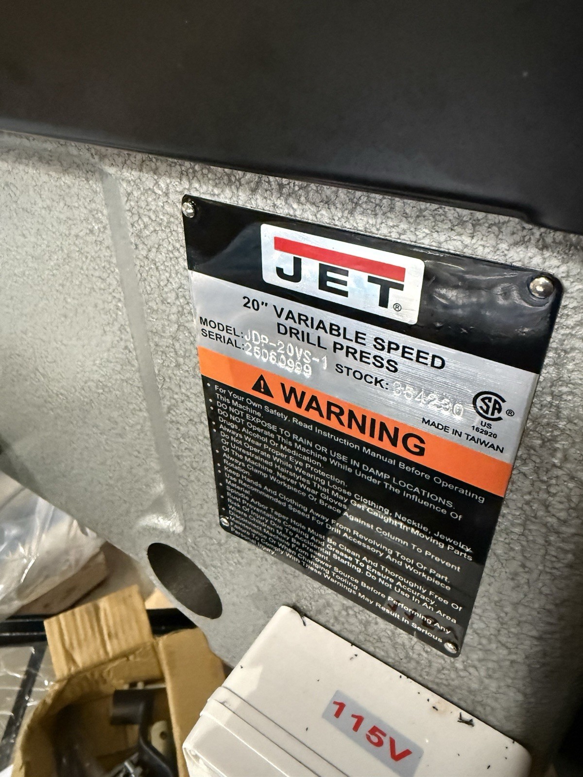 JET JDP-20VS-1 Floor Drill Press Belt Drive Variable Speed 300–2,000RPM DAMAGE