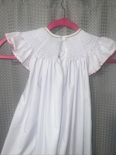 Girls Size 4 Smocked Dress With Embroidered Flowers By Dibble Dabble - Picture 3 of 5
