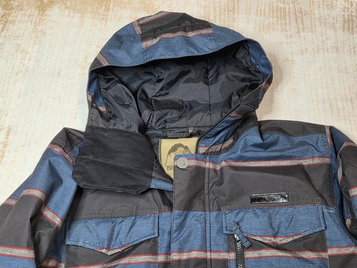 Burton Dryride Jacket Mens Medium Blue Striped Hooded Ski