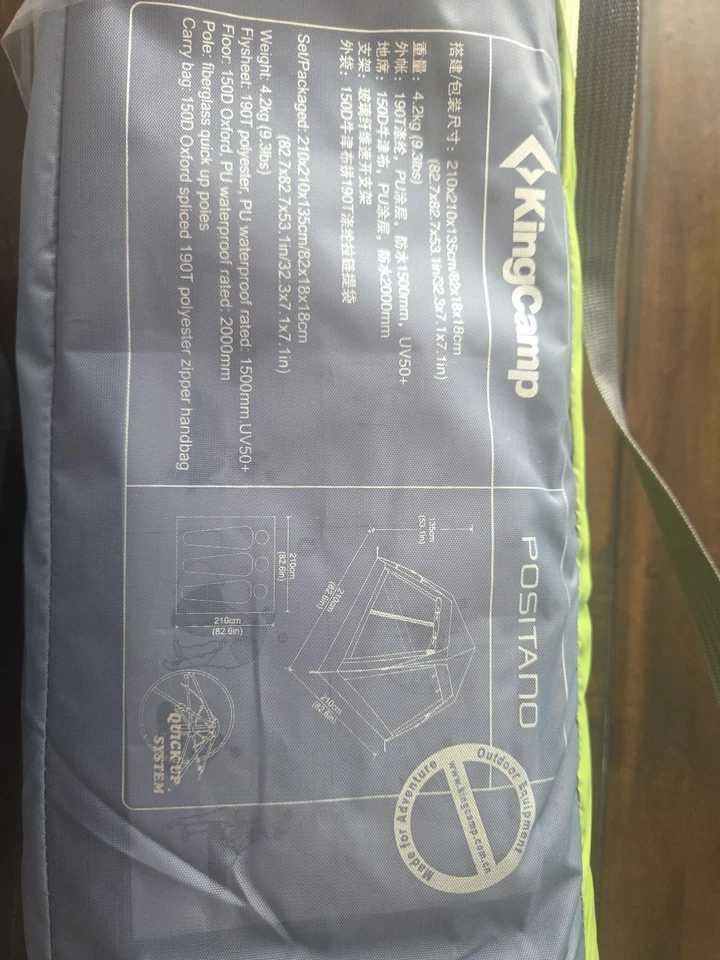 Nueva tienda exterior King Camp Postiano para 4 personas con bolsa de transporte verde rápida Foto 3 de 3