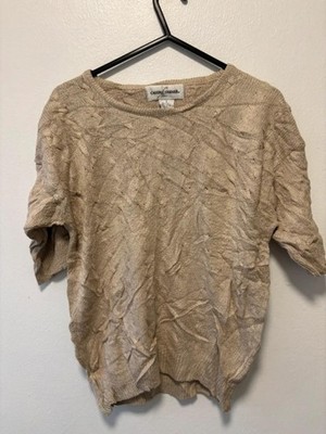 Casual Corner Herren Gr. Small goldbeige Zopfmuster Seide Top