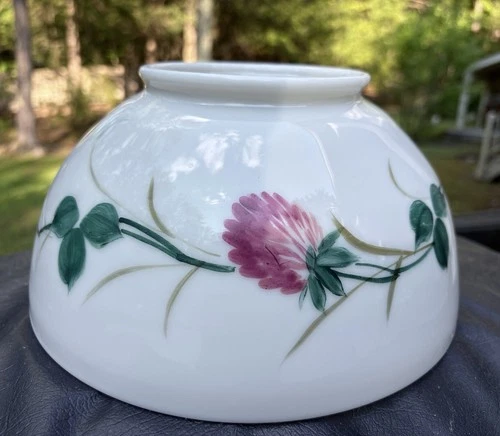 Antique 10” Milk Glass GWTW Hanging Aladdin Oil Lamp Hand Painted Flowers SHADE