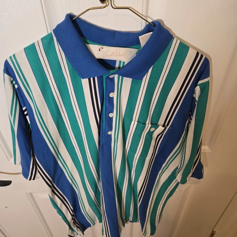 Camisa Polo Arnold Palmer De Colección Para Hombre Grande Alta LT Rayas Azul Verde Poliéster Foto 2 de 4