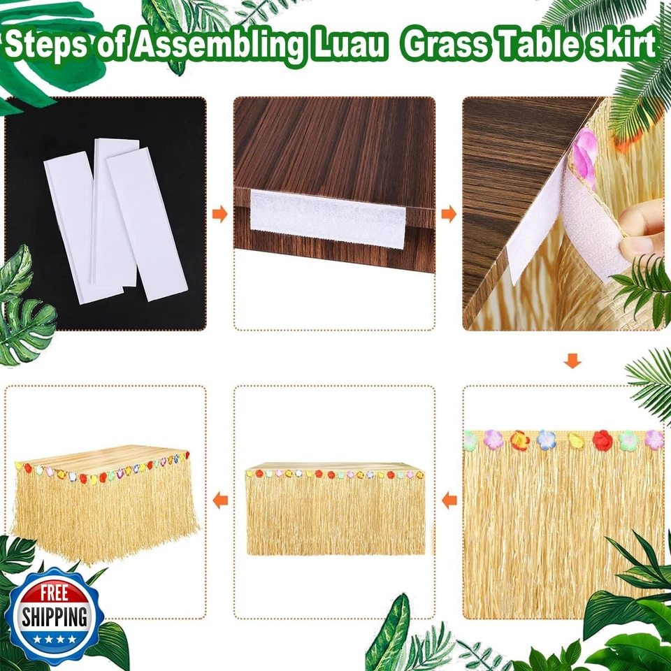 Paquete de 2 faldas de mesa Zeyoy Luau hierba temáticas hawaianas decoraciones de fiesta naturales Foto 3 de 4