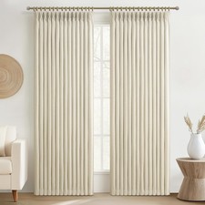 Light Beige Natural Linen Blackout Curtains 90 Inches Long 2 Panels Set for P...