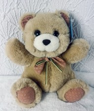 Vintage 1990s Cuddle Wit Softies Teddy Bear Plush Mauve Polka Dot Paws Bow Tags