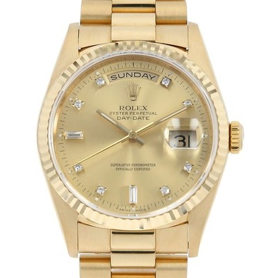 ROLEX Day Date 8P Diamond 2P Baguette Diamond 18238A Champagne E Number seco...