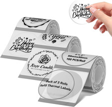 Thermal Label 3 Rolls, Include 50 50mm 1.97'' x 1.97'' Round Clear