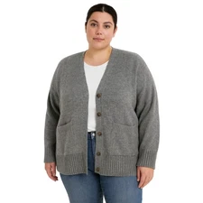 Ella Moss Soft Knit Cardigan Boxy Sweater Button Front Pockets Gray XL