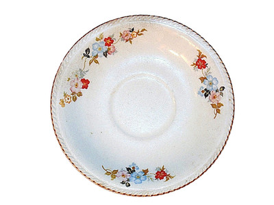 Vintage Crown Ivory Tea Cup Saucer Plate Floral 6'' China Dinnerware Collectible 