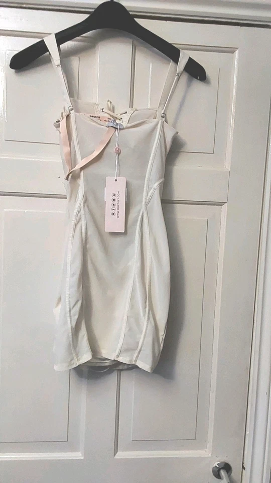  Oh Polly Nalda White Cut Out Lace Up Corset Bodycon Mini Dress Size 6 UK - Image 4 of 4