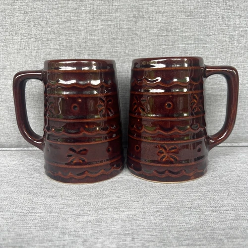 Vintage Lot 2 MARCREST Daisy Dot Brown Stoneware Beer Stein MUG Tankard USA