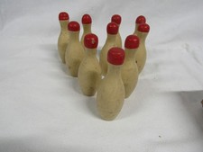 VINTAGE WOOD WOODEN BOWLING PIN TABLE TOP GAME TOY 3 1/2 IN PINS