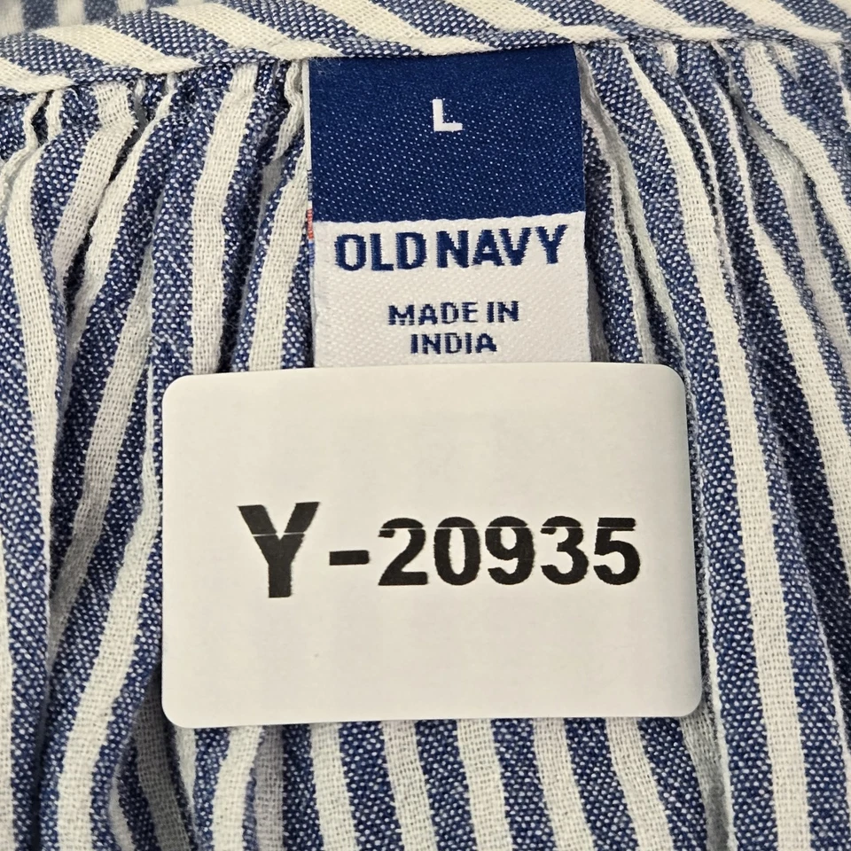 Blusa Mujer Antigua Azul Marino L Rayas Campesino Botón Encaje Cuello Redondo Foto 2 de 4