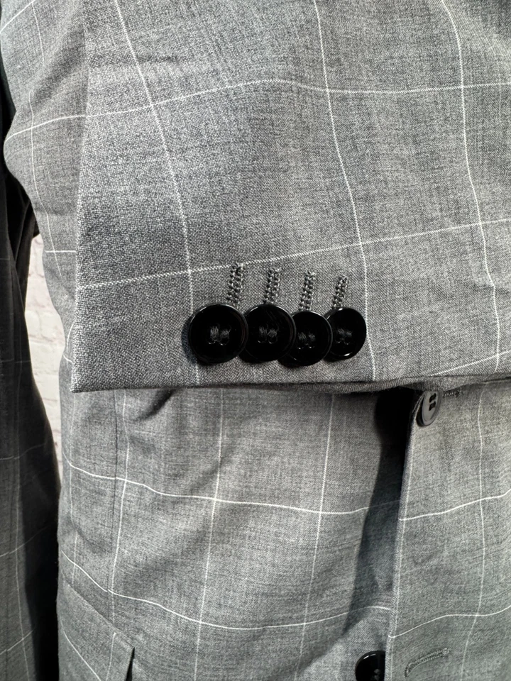 Abrigo Blazer Chaqueta H&M Para Hombres Gris VENTANA Cuadros Ajuste Ajustado Lana Deportivo 44R Foto 4 de 4