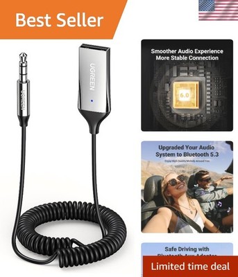 Aux to Bluetooth 6.0 Adapter 3.5mm Bluetooth Receiver for Car USB 2.0 to 3.5m...
