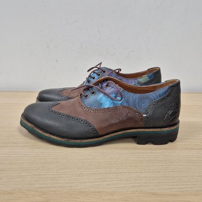 John Fluevog Andrew Floral Brown Wingtip Brogue Oxford Leather Shoes Uk 10 Us 11