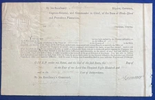 2 Signed Revolutionary War Veteran 1803 Rhode Island Militia Captain Commission