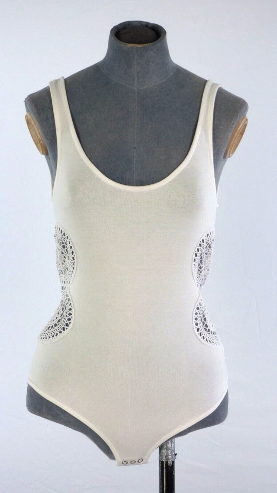 Topshop Body Top Crochet Adornado Top Camisola Cuello Redondo Blanco Talla UK 8 Foto 2 de 4
