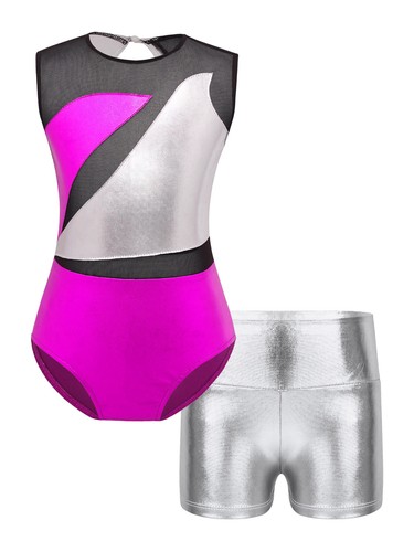 UK Kid Boys Girls Short Sleeve Gymnastic Leotard Ballet Dance Biketard Bodysuit - Picture 66 of 72