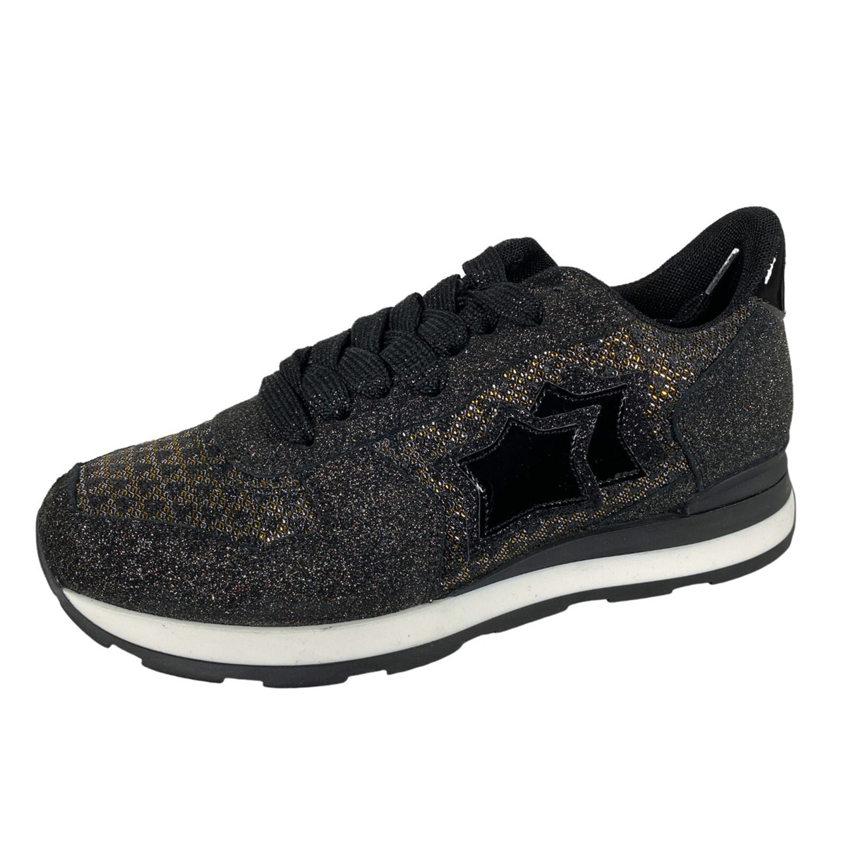 E64 sneaker donna ATLANTIC STARS VEGA black glitter lurex shoe woman
