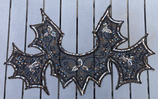 Vintage beaded mesh collar gothic bat shaped sequined gold blue black costume