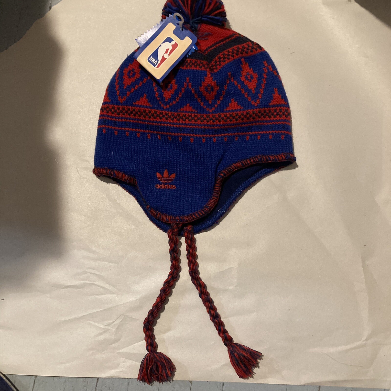 NBA Detroit Pistons Adidas Cuffed Pom Knit Hat Cap Beanie Ear flap New