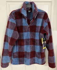 NWT EDDIE BAUER Women's Plush 1/4 Zip Maroon  Blue Harbor Check Fleece SMALL