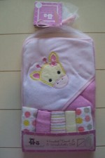 Girls Cribmates 6 Pc Giraffe Solid Dot Stripe Hooded Bath Towel w/ 5 Washcloths