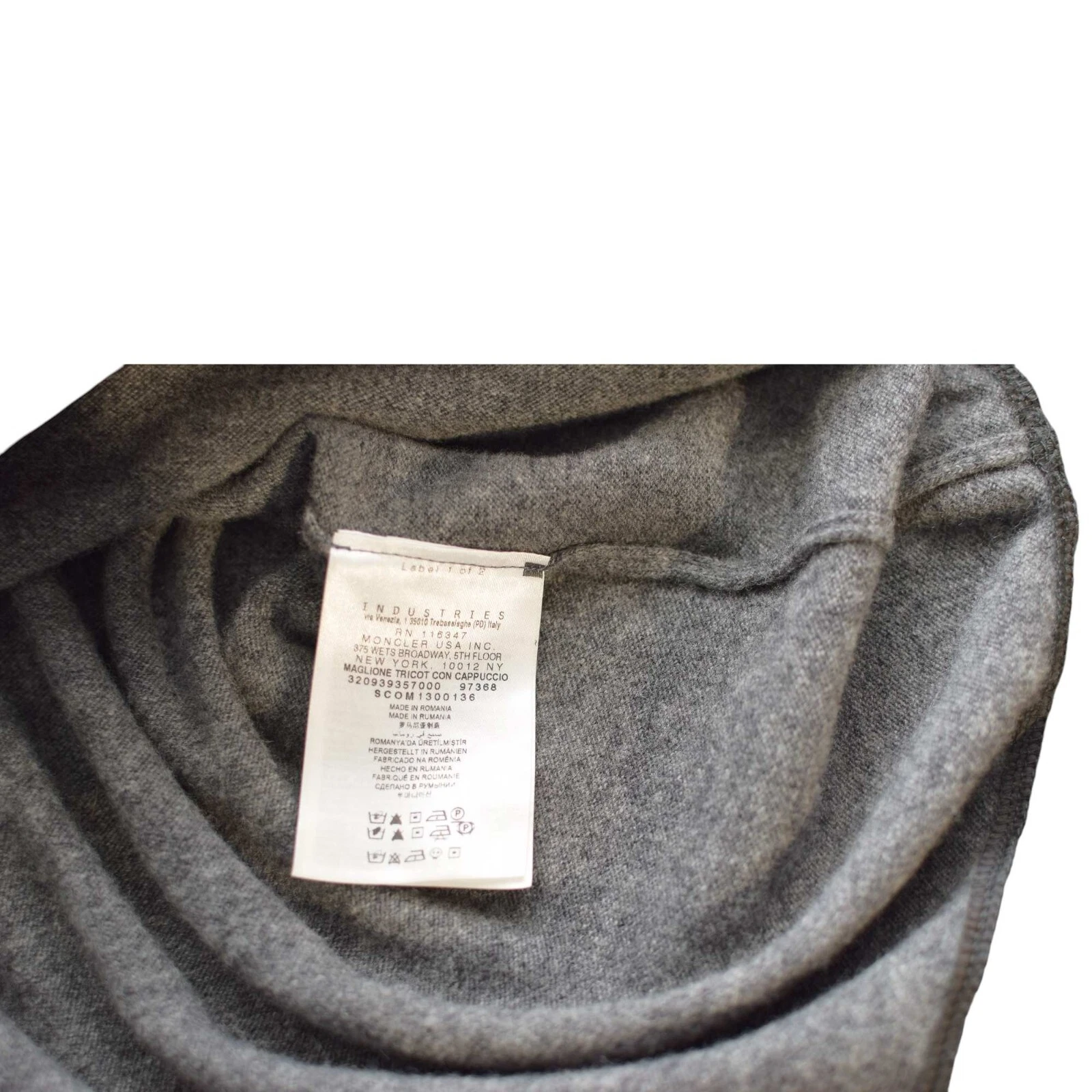 MONCLER maglia lana vergine grigia manica lunga con cappuccio taglia S