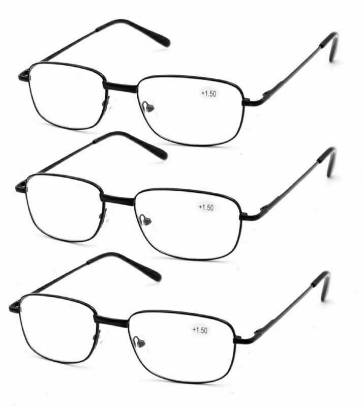 3 pary Men's Fashion Company Okulary do czytania Prostokątne metalowe okulary czytnika 1,0 ~ 3,5