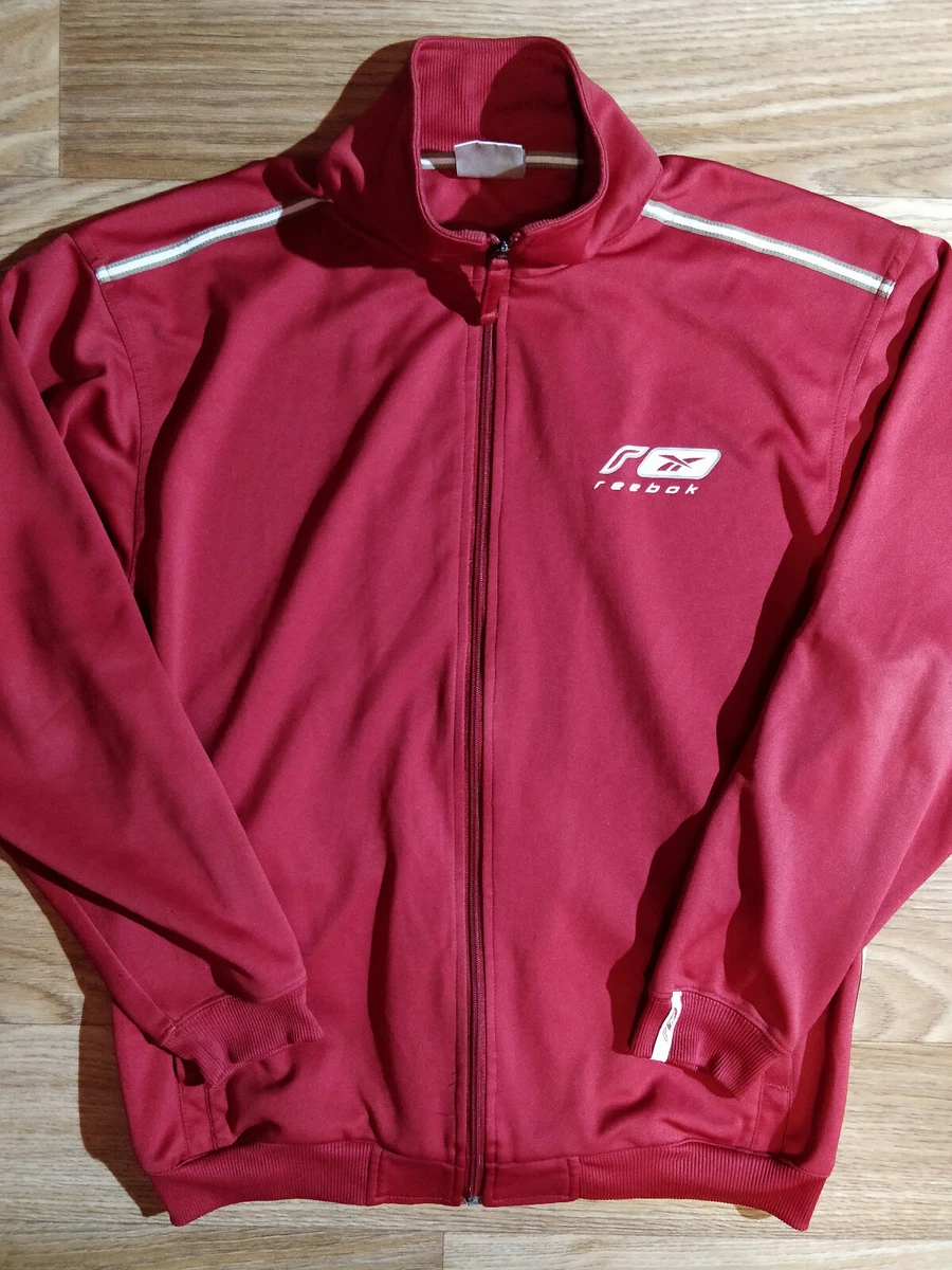Reebok 90 s Vintage Mens Tracksuit Top Jacket Burgundy