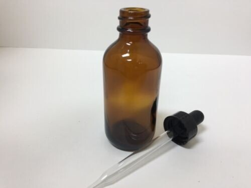 1oz AMBER BOSTON ROUND GLASS BOTTLES WITH GLASS DROPPERS 30ML - Pack of 24