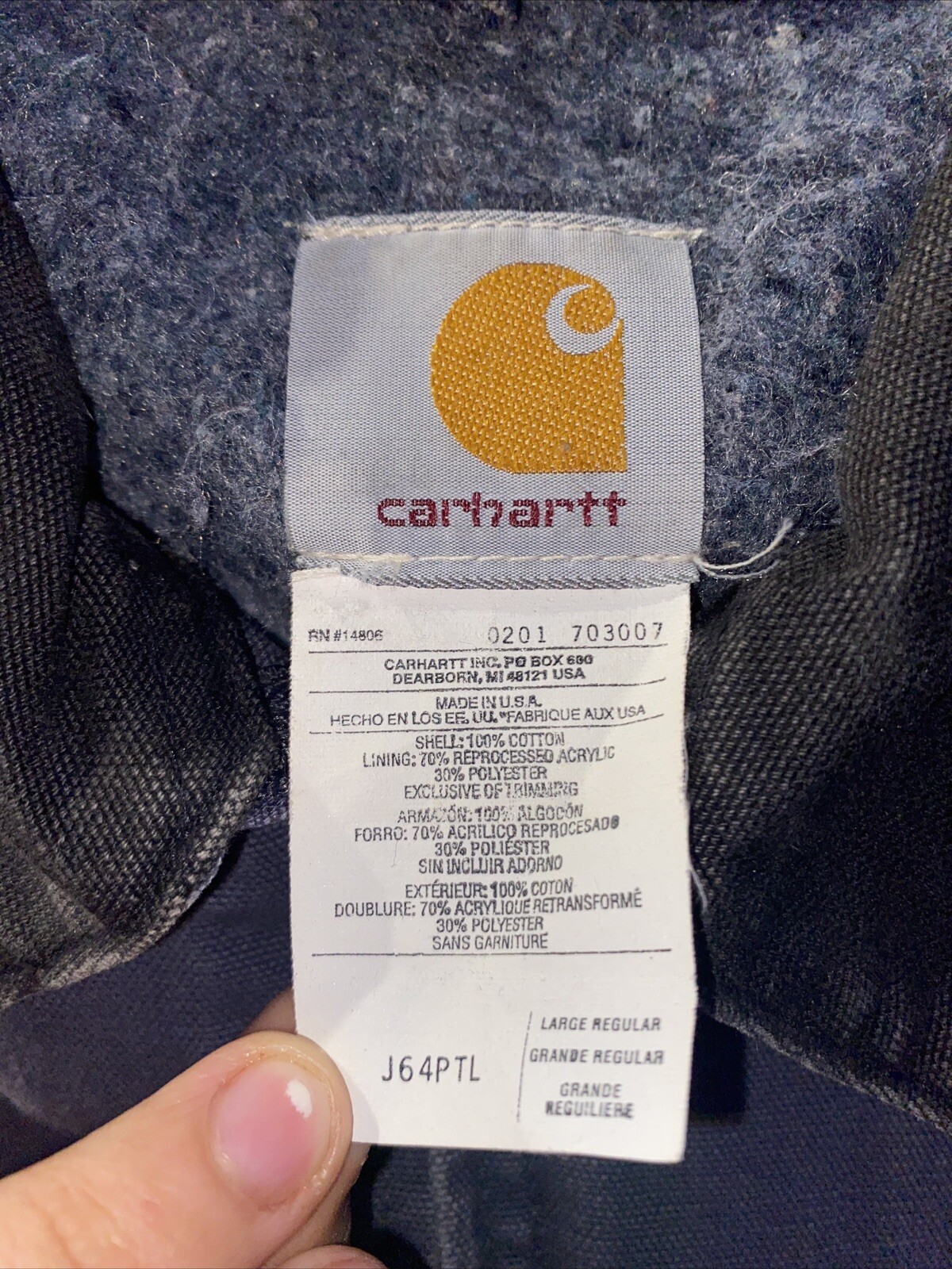 Vintage Navy Blue Carhartt  Flannel Lined Canvas Detroit Work Jacket