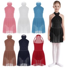 Kids Girls Dancewear Jazz Leotard Gymnastics Dress Training Costume Latin Mesh