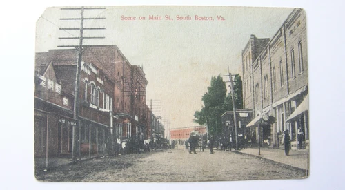 V1004:: Posted 1908, Main Street Scene South Boston Virginia, Halifax County