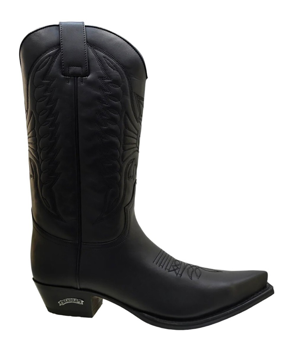 Men's Cowboy Boots Sendra 2073 Black Leather Cuban Heel Pull-up size 44