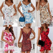 Mini Sundress Party Dress Bodycon Dress Sexy Flowers Women Sleeveless V-Neck~~~