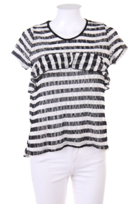MORGAN Shortsleeve Blouse Lace Stripes M black-white