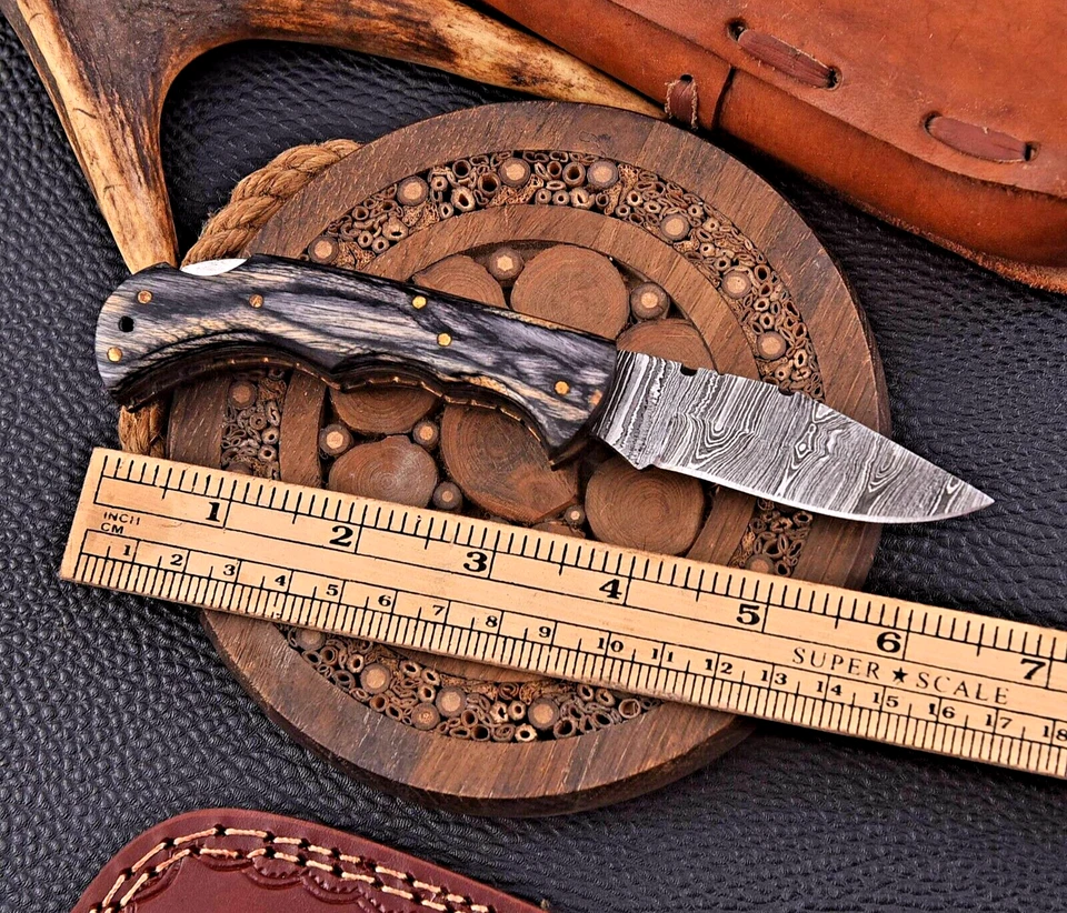 NAVAJA DE BOLSILLO HOJA PLEGABLE ACERO DAMASCO FORJADO A MANO HECHA A MEDIDA 1106 Foto 3 de 4