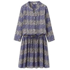 Uniqlo x Celia Birtwell Purple White Floral Casual Long Sleeve Dress, Size XS