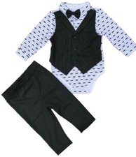 Andy  Evan Infant Boys 3-Piece Vest, Bow Tie, Pant Suit Set Charcoal