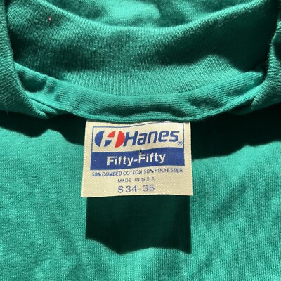 T-shirt Vintage Années 90 Hanes - Teal Uni, Taille Large, Single Stitch