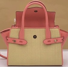 MICHAEL KORS CARMEN MEDIUM FLAP SATCHEL CROSSBODY MK GRAPEFRUIT SIGNATURE NEW