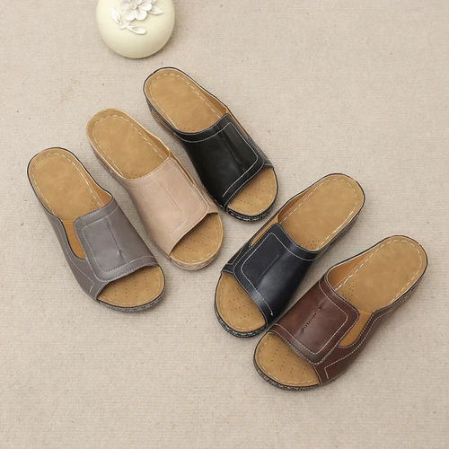Damen-Keilsandalen Damen Peeptoe-Schieber Slipper Hausschuhe Sommerschuhe Größe - Bild 2 von 16